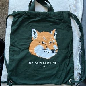 Maison Kitsune Green Fox Head Backpack